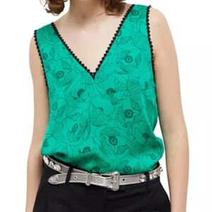 🆕 THE KOOPLES Green & Black Graphic Poppies Cami Top